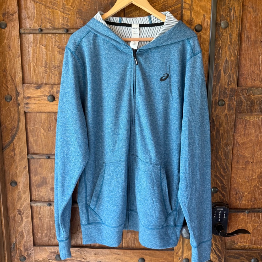 Asics Full Zip Hoodie Mens XXL Blue Heathered Performance Activewear Jacket